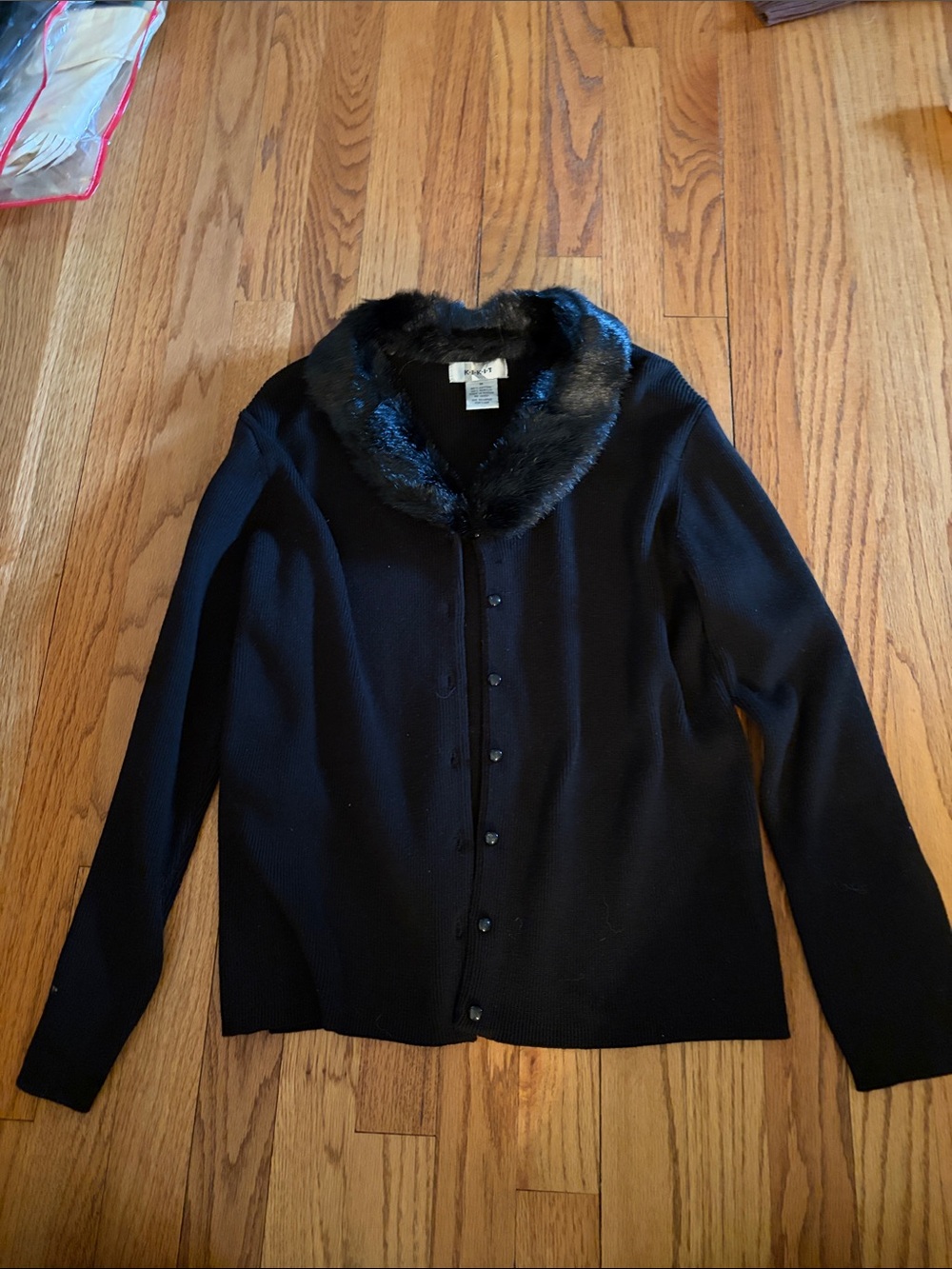 Black Women's Button-Front Sweater with Faux Fur Collar